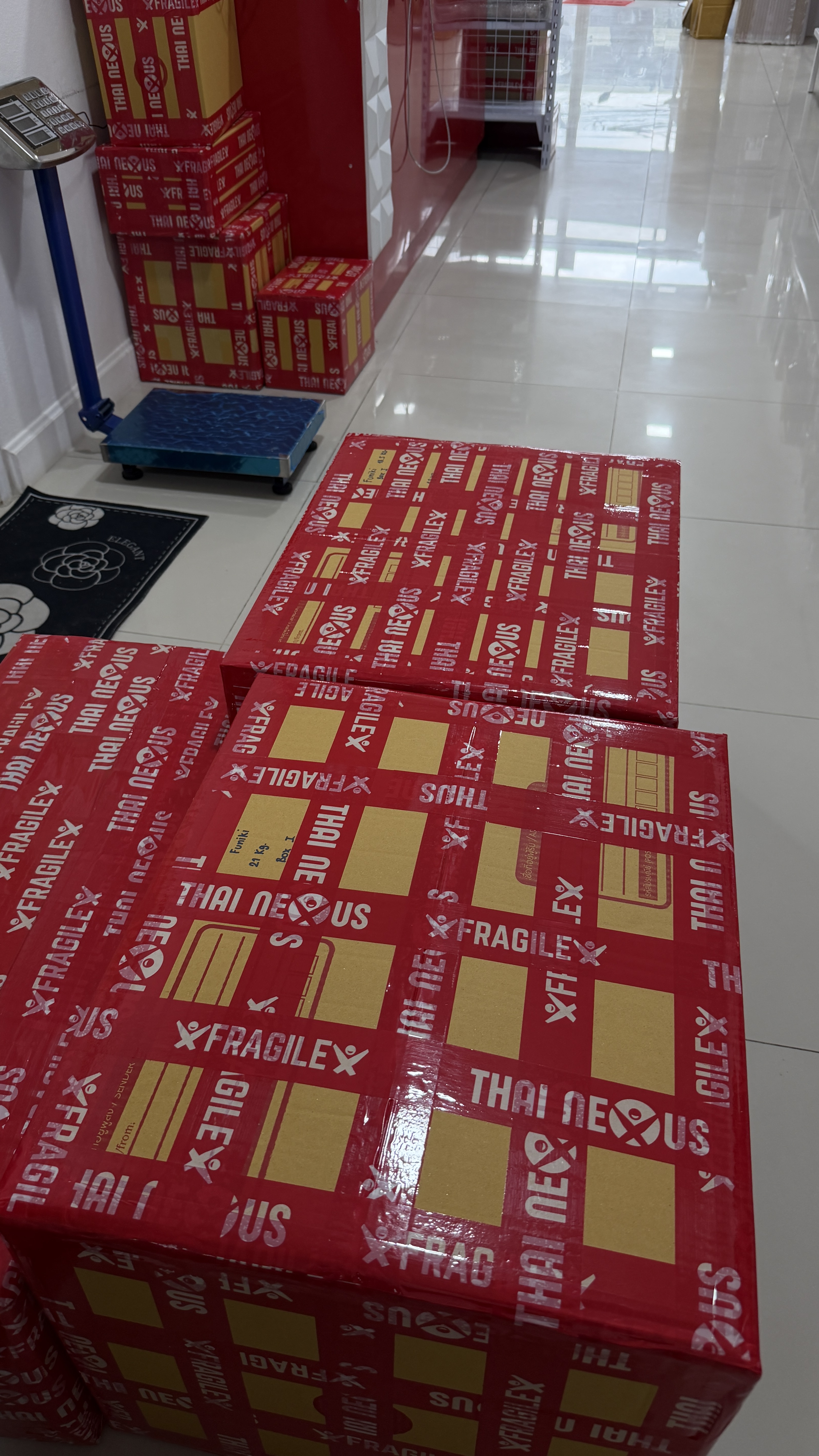 Export packing bench with boxes at the Thai Nexus Hua Hin headquarters
