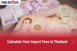 Stacks of Thai Baht currency representing customs fees and import duties in Thailand, related to calculating import taxes for international shipments.