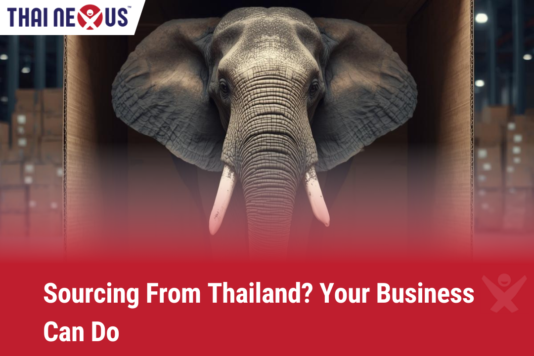 Elephant in a box that is sitting in Thai Nexus warehouse waiting for fulfillment for a client in the USA