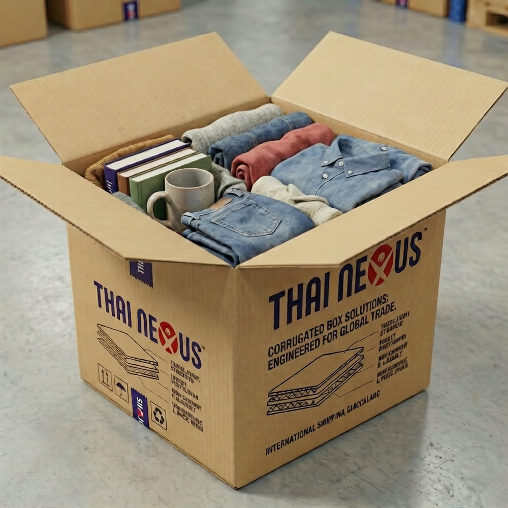 Thai Nexus Brand box with clothing inside.