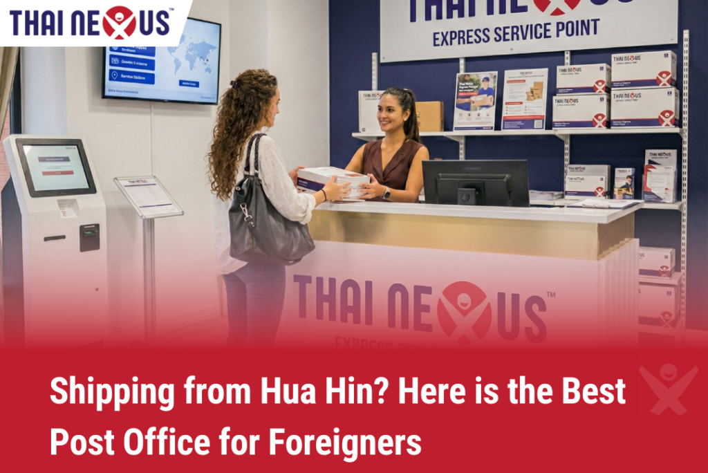 A woman in Thai nexus post office sending a package internationally.