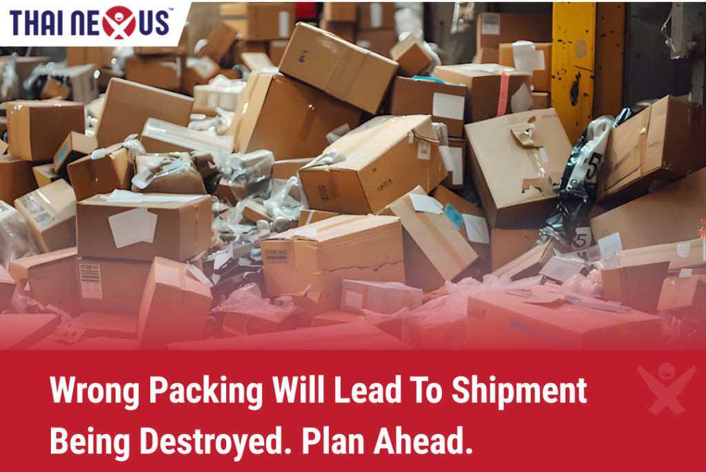 destroyed parcels due to bad packing in trash area in a warehouse.